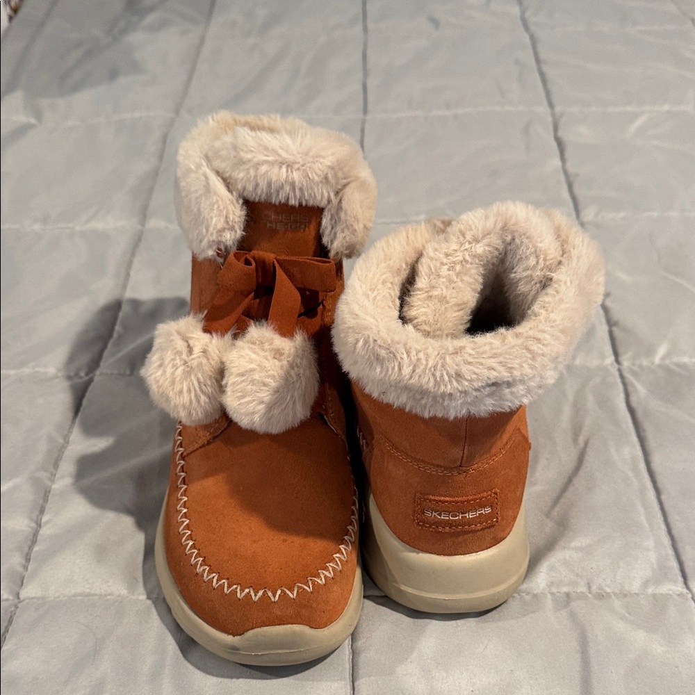 Skechers Brown Boots with Cream Fur Trim